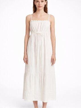 J. Crew White Cotton Dress Size 6 Boho Tiered Spaghetti Strap Summer Sundress